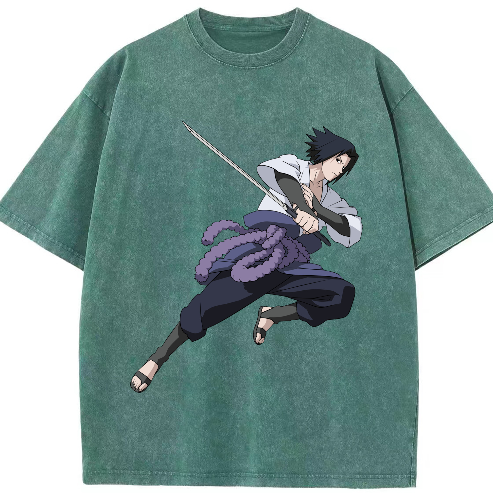 （画像用） NARUTO -ナルト- うちは サスケ Uchiha Sasuke 綿100% ヴィンテージ風 半袖Tシャツ（フロントプリント）